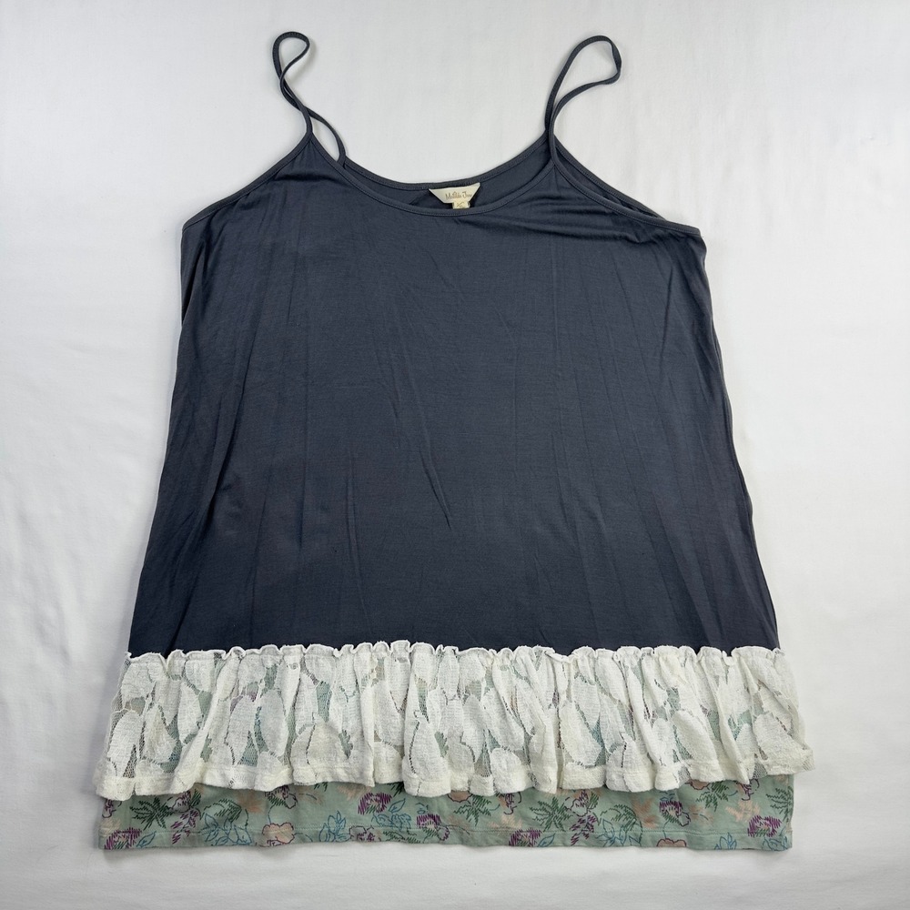 Matilda Jane‎ Tank Top Womens XL Gray Ruffle Lace Hem Stretch Sleeveless Shirt